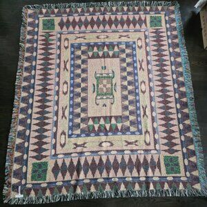 Anthropologie Tribal Southwest Aztec Fringe Accent 50 x 60 Inch Throw Blanket